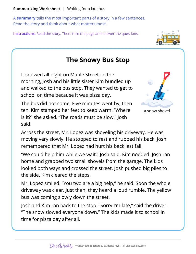 Summarize the Story of the Snowy Bus Stop - Page 1