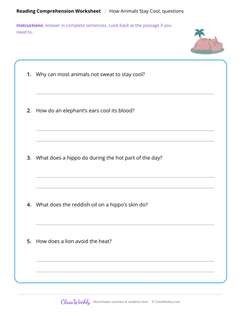 Reading Comprehension - How Animals Stay Cool - Page 2