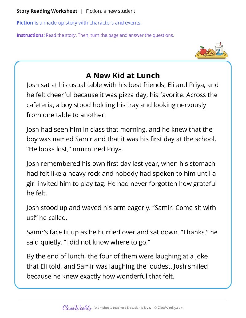 A New Kid at Lunch (Fiction Passage) - Page 1