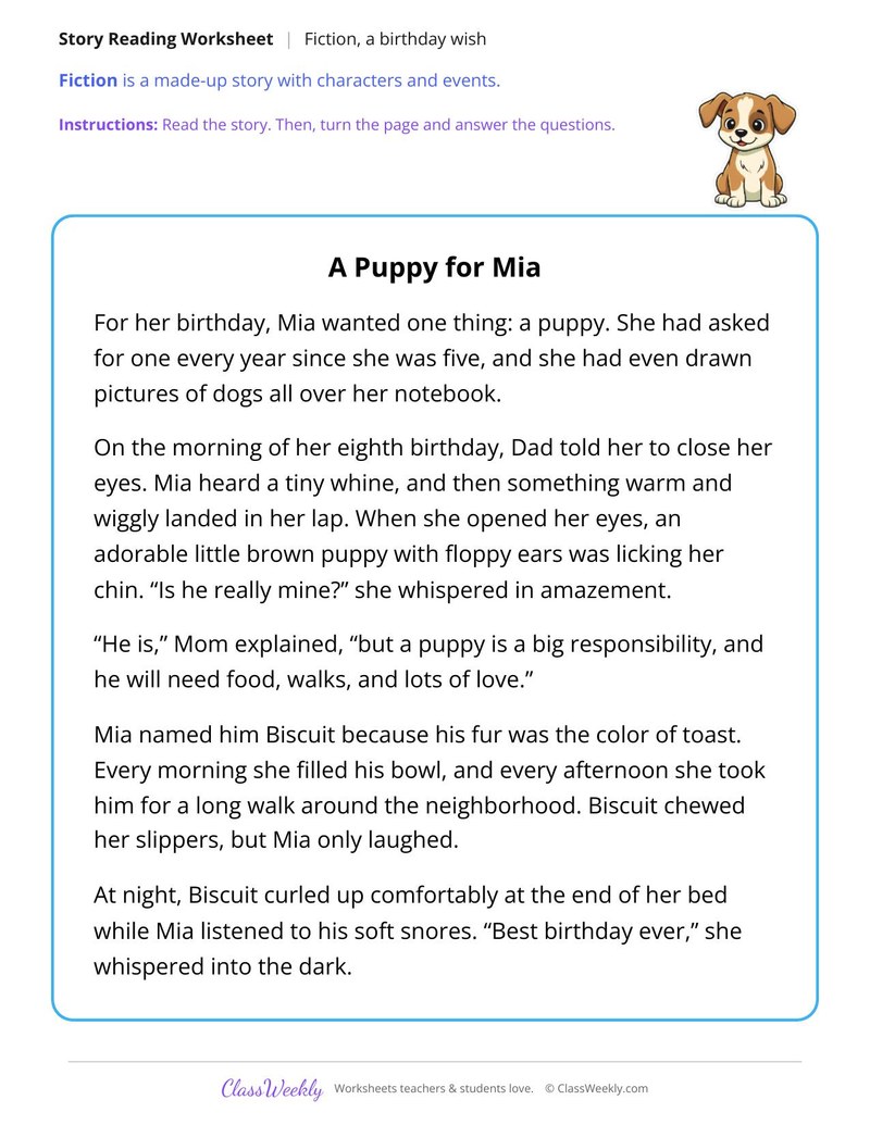 A Puppy for Mia (Fiction Passage) - Page 1
