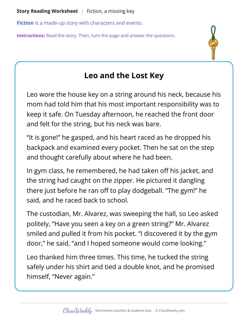 Leo and the Lost Key (Fiction Passage) - Page 1