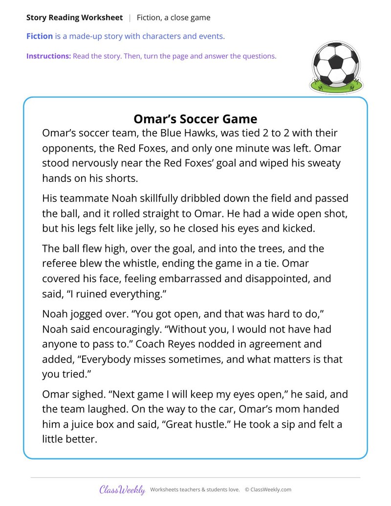 Omar's Soccer Game (Fiction Passage) - Page 1