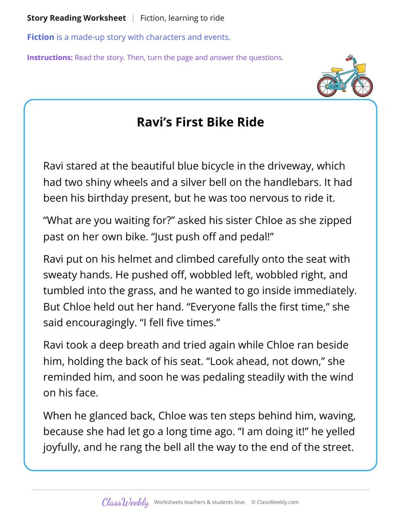 Ravi's First Bike Ride (Fiction Passage) - Page 1