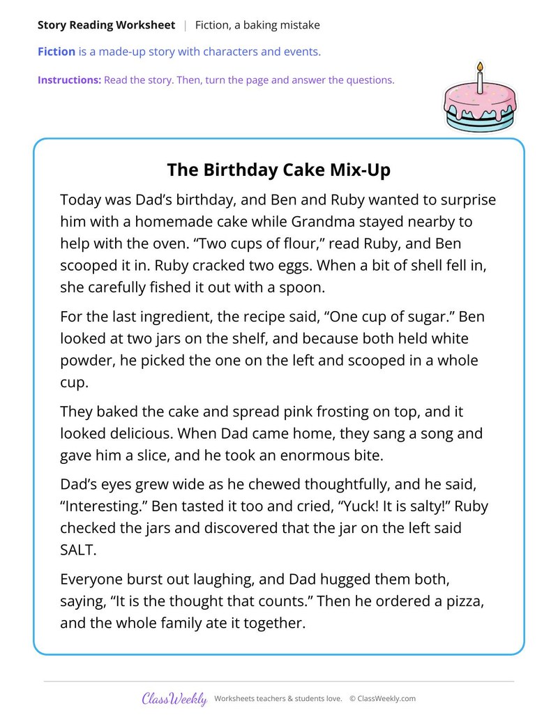 The Birthday Cake Mix-Up (Fiction Passage) - Page 1