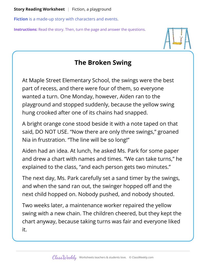 The Broken Swing (Fiction Passage) - Page 1