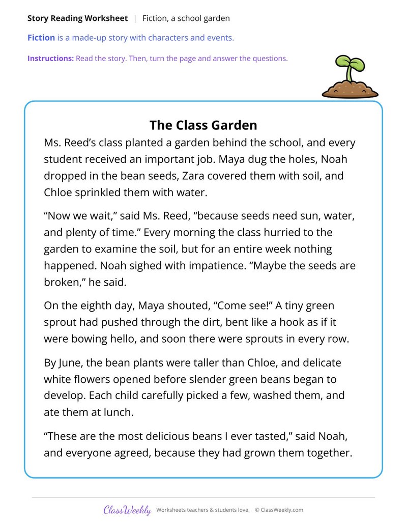 The Class Garden (Fiction Passage) - Page 1