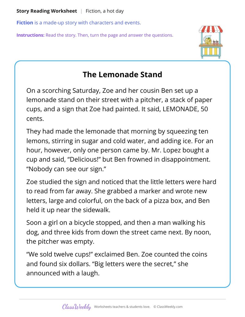 The Lemonade Stand (Fiction Passage) - Page 1