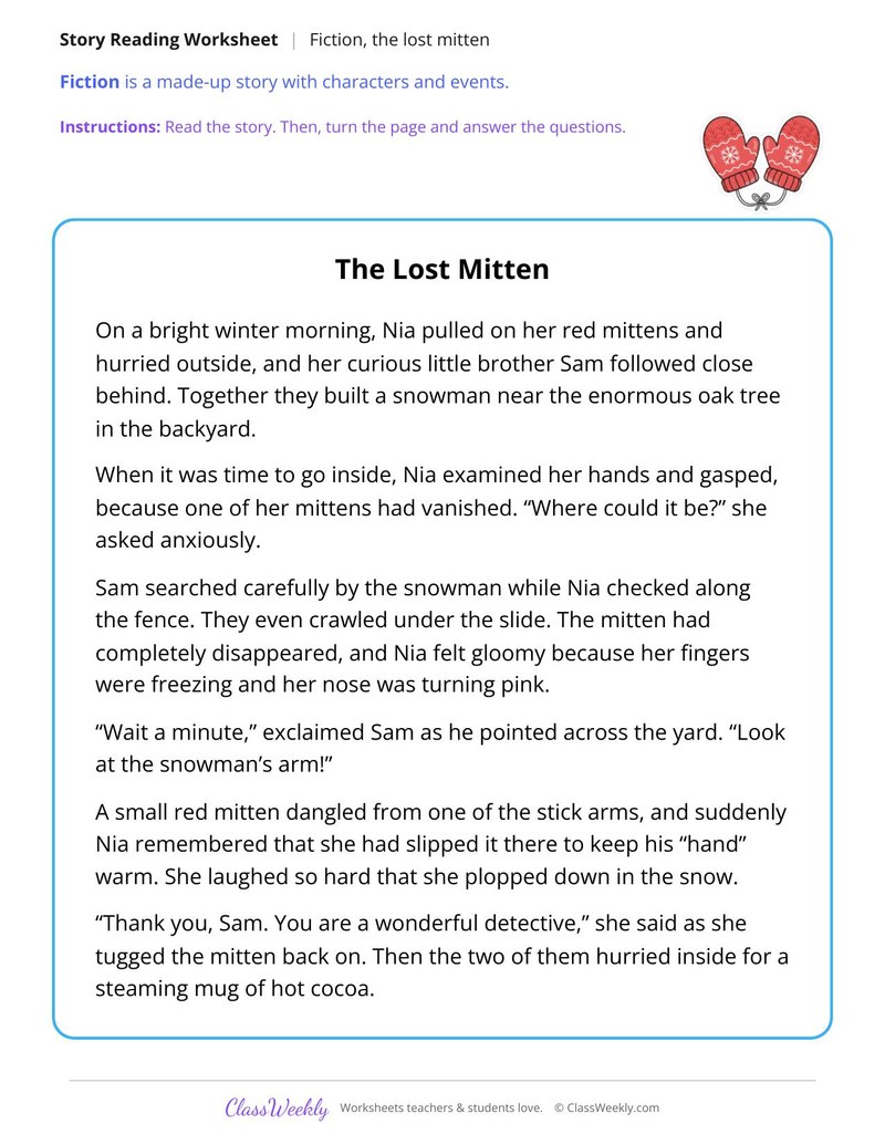 The Lost Mitten (Fiction Passage) - Page 1