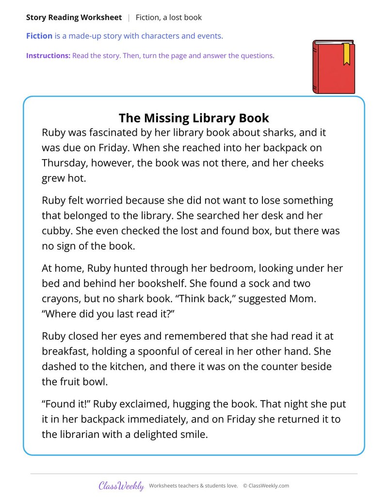 The Missing Library Book (Fiction Passage) - Page 1