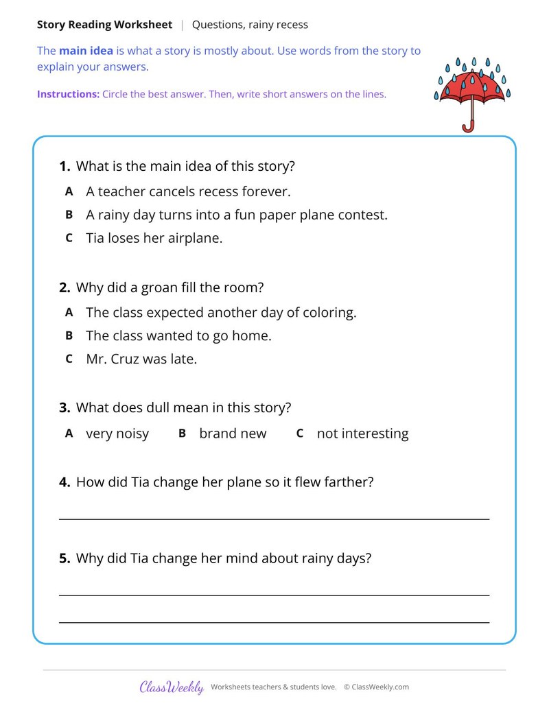 The Rainy Recess (Fiction Passage)