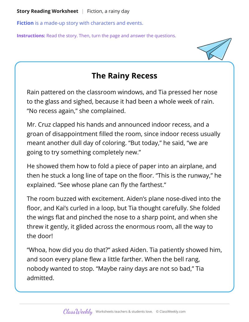 The Rainy Recess (Fiction Passage) - Page 1