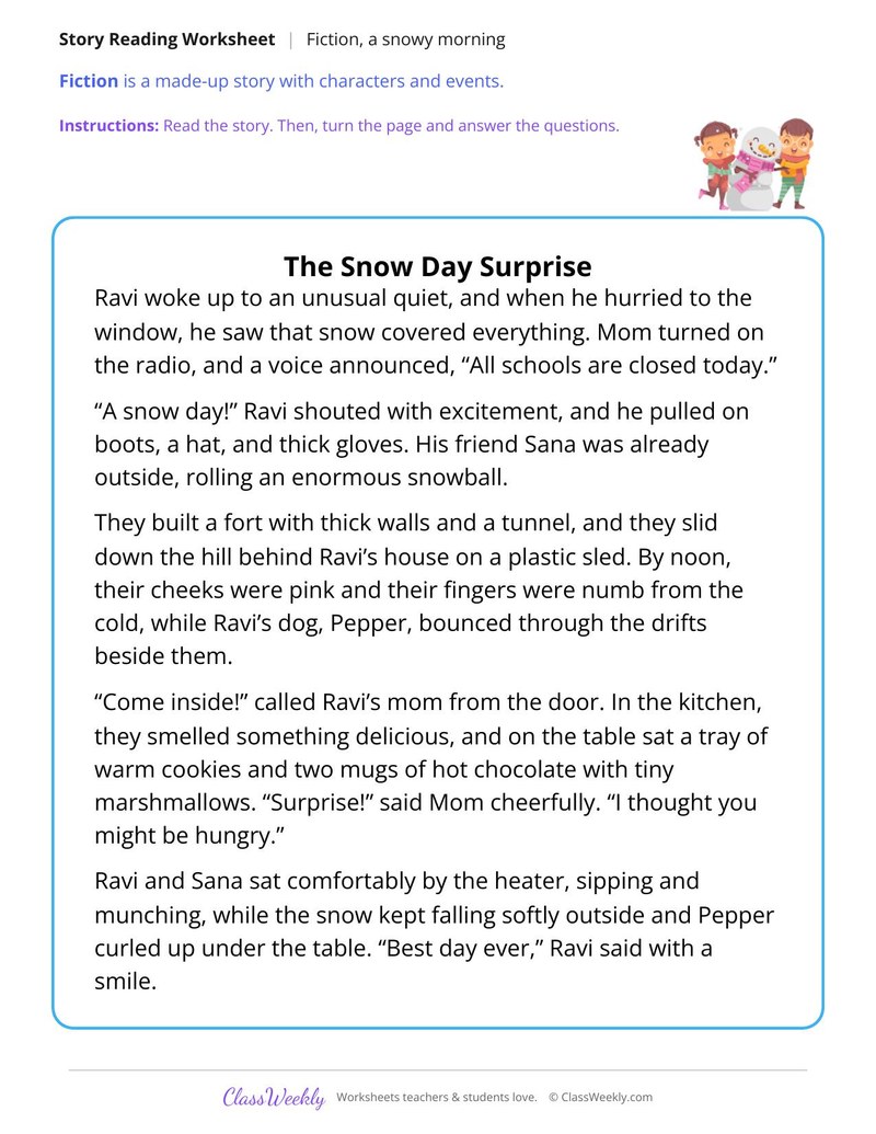 The Snow Day Surprise (Fiction Passage) - Page 1