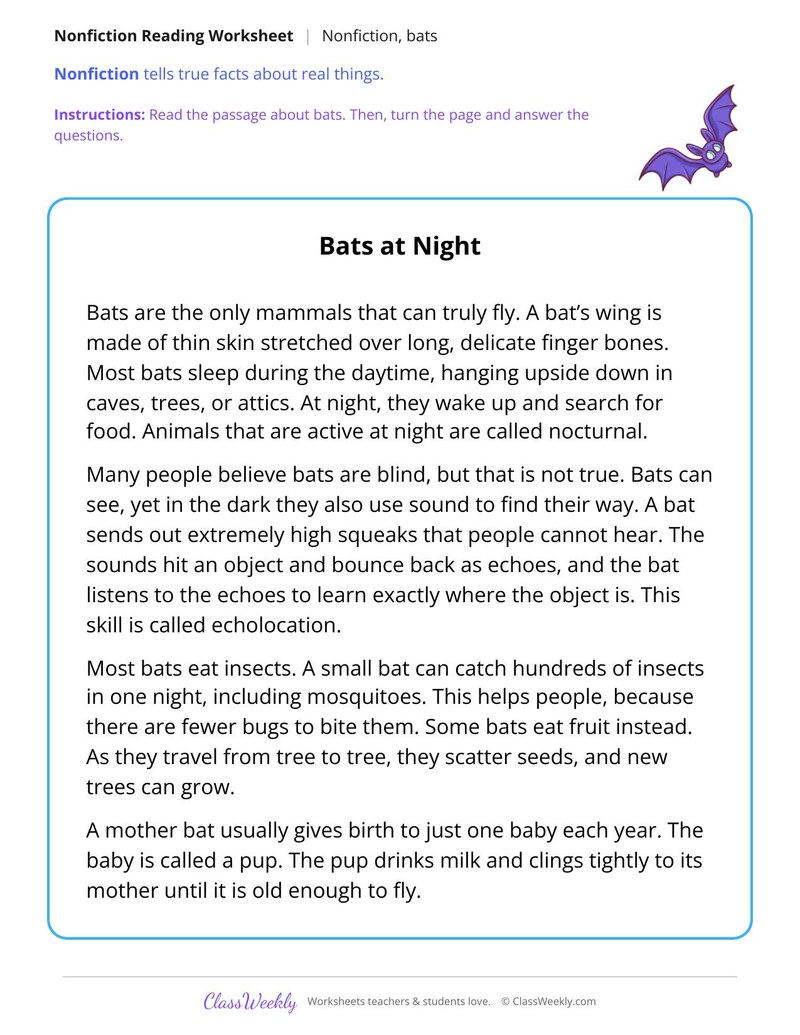 Bats at Night (Nonfiction Passage) - Page 1