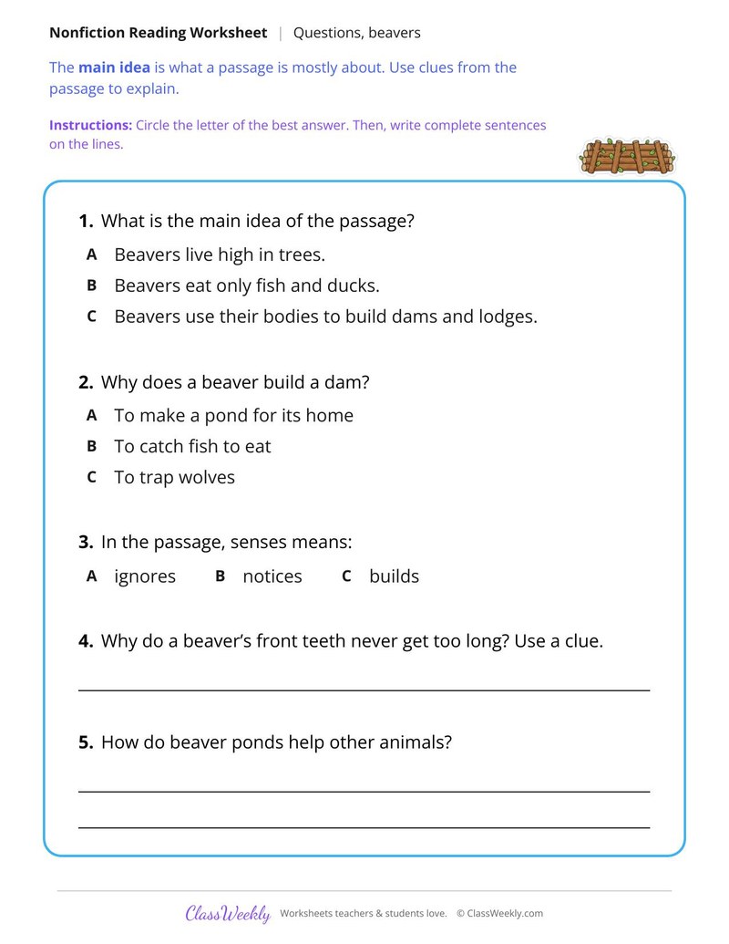 Beavers as Builders (Nonfiction Passage)