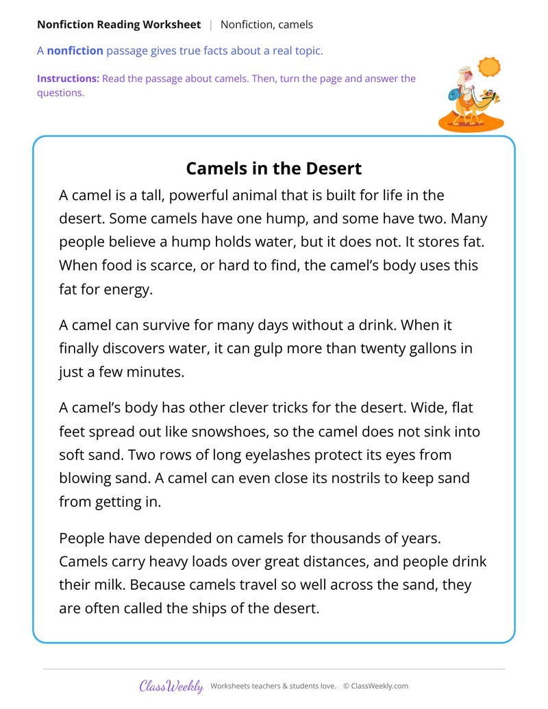Camels in the Desert (Nonfiction Passage) - Page 1