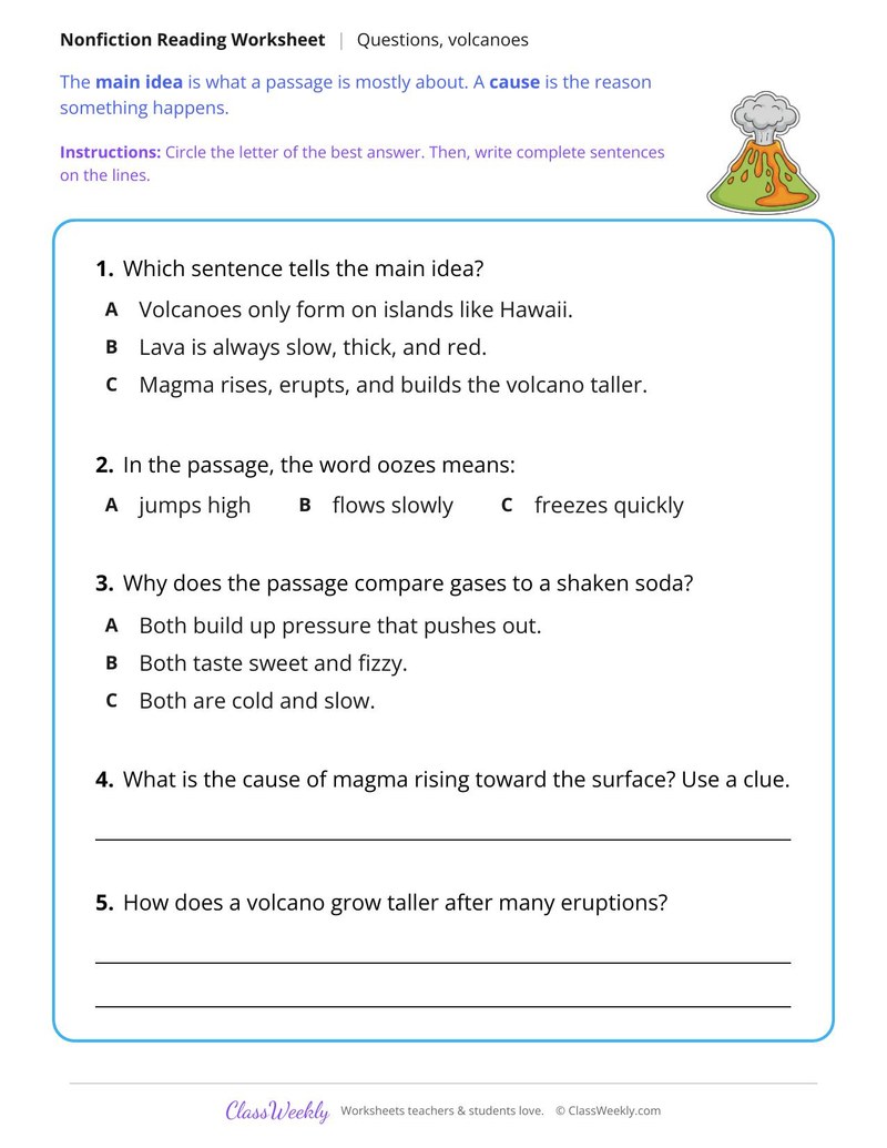 How a Volcano Erupts (Nonfiction Passage)