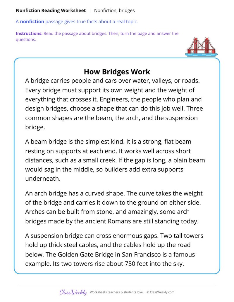 How Bridges Work (Nonfiction Passage) - Page 1