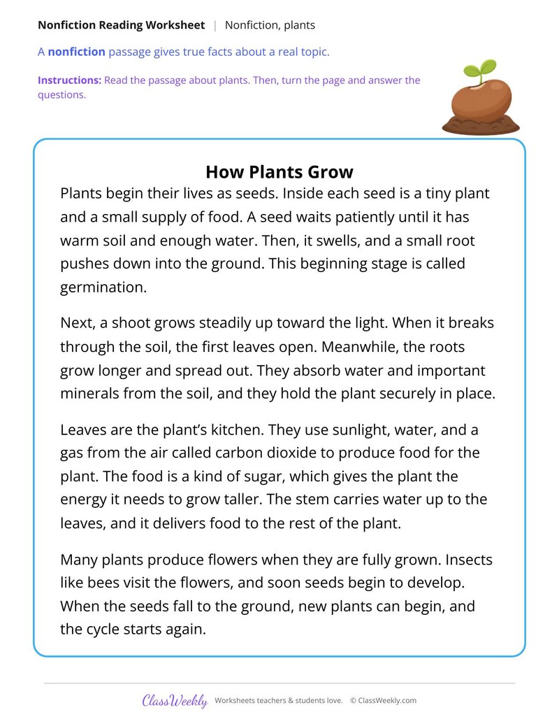 How Plants Grow (Nonfiction Passage) - Page 1