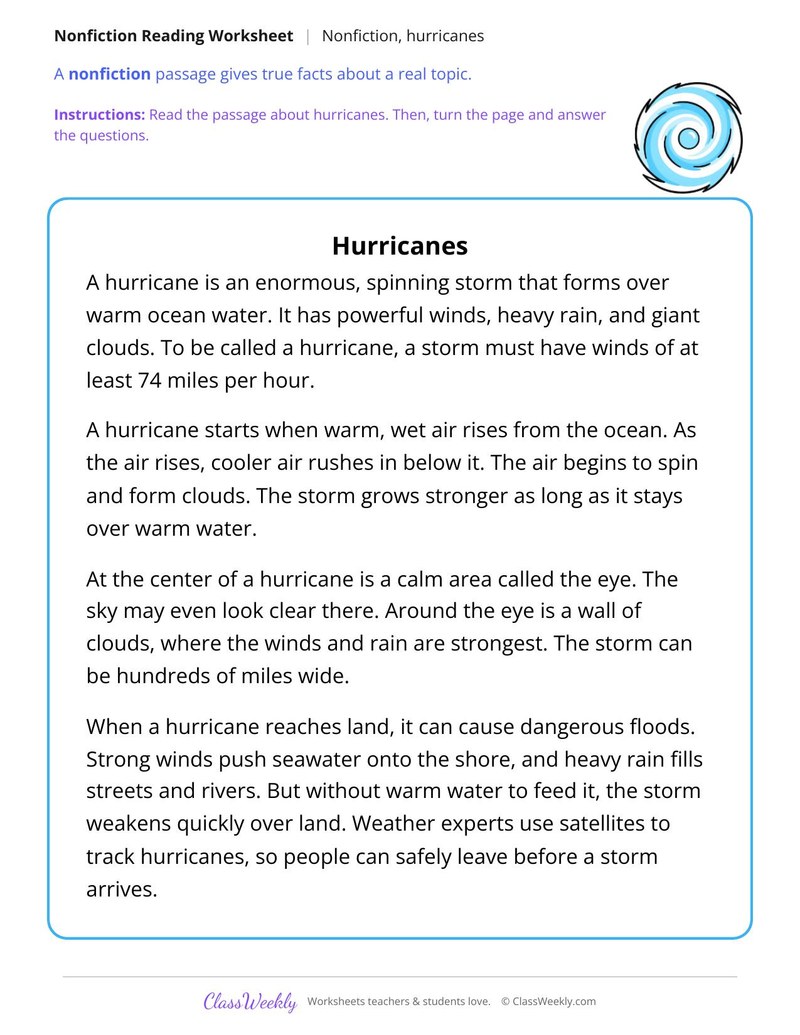 Hurricanes (Nonfiction Passage) - Page 1