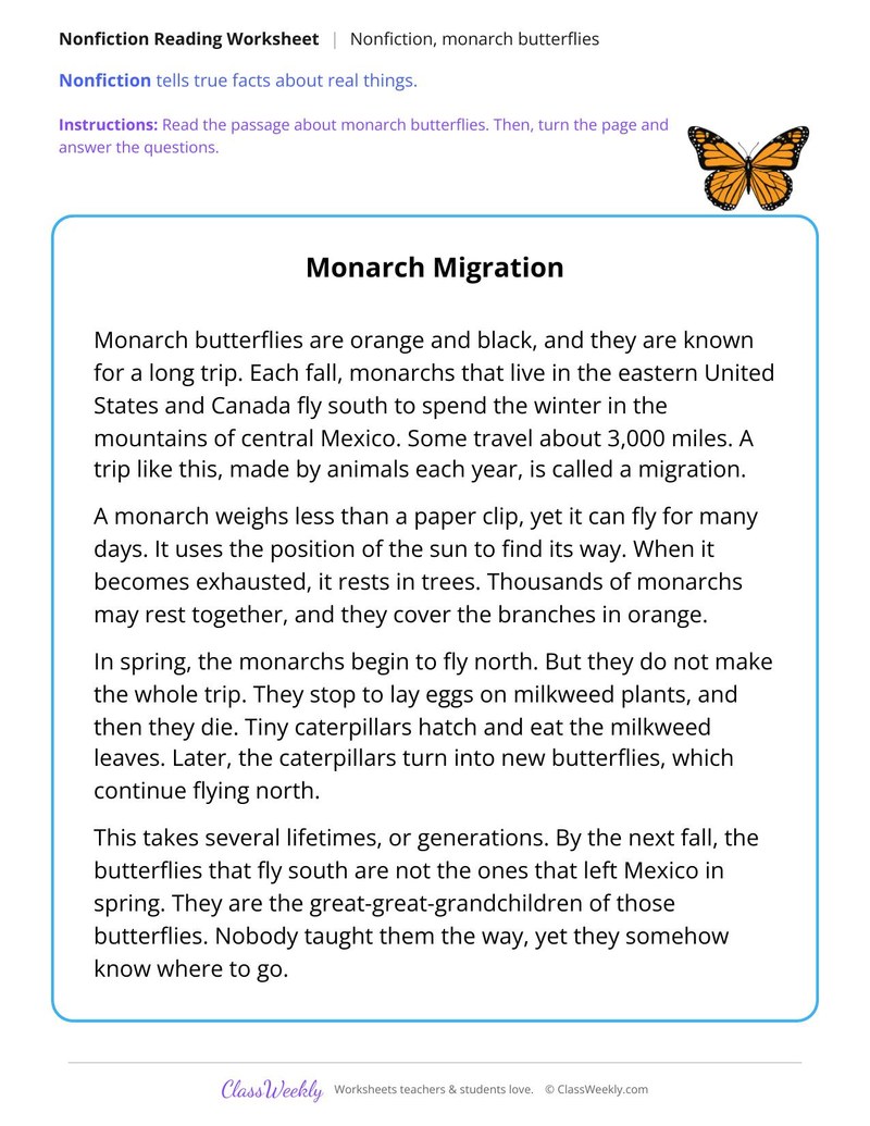 Monarch Migration (Nonfiction Passage) - Page 1