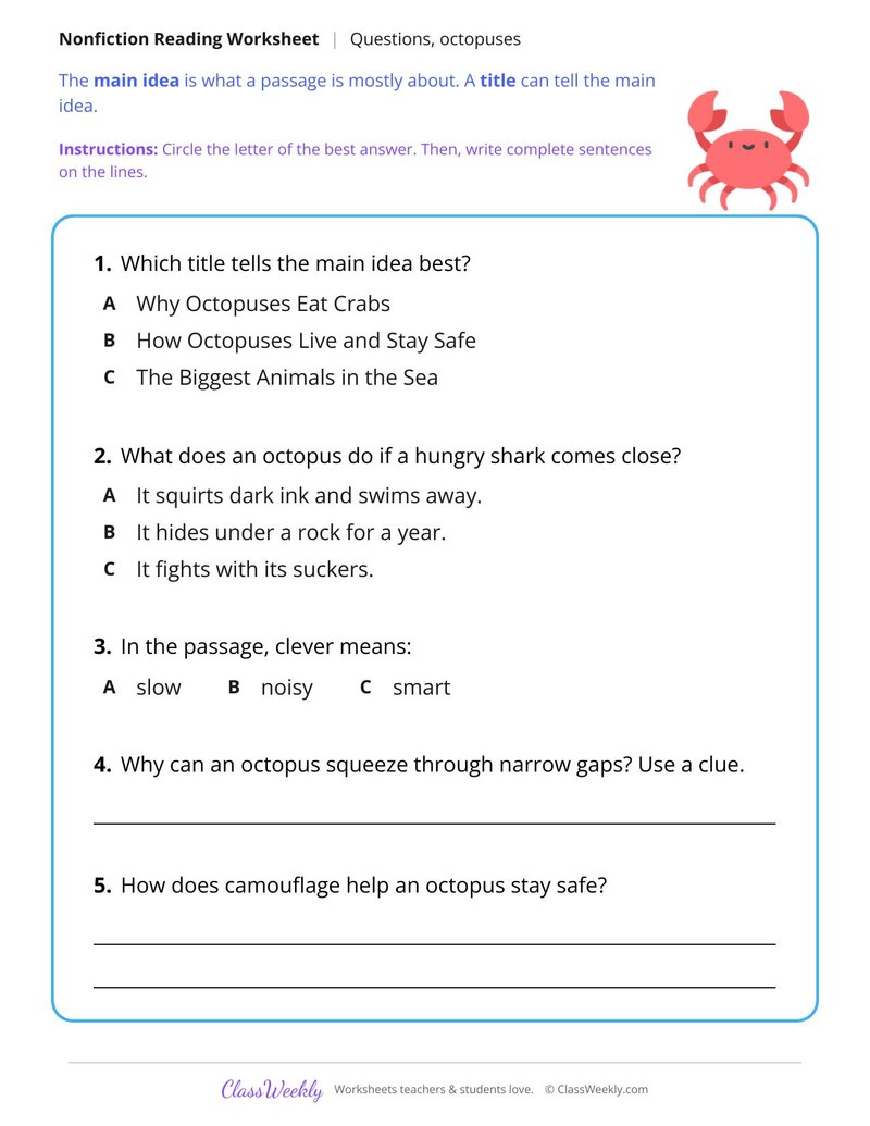 Octopus Facts (Nonfiction Passage)
