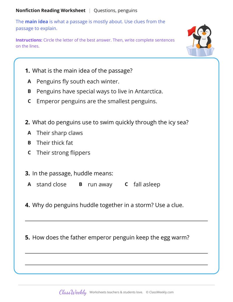 Penguins of Antarctica (Nonfiction Passage)
