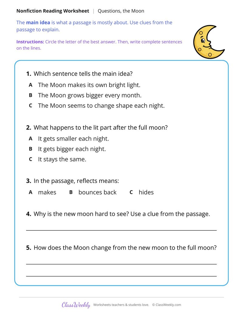 Phases of the Moon (Nonfiction Passage)