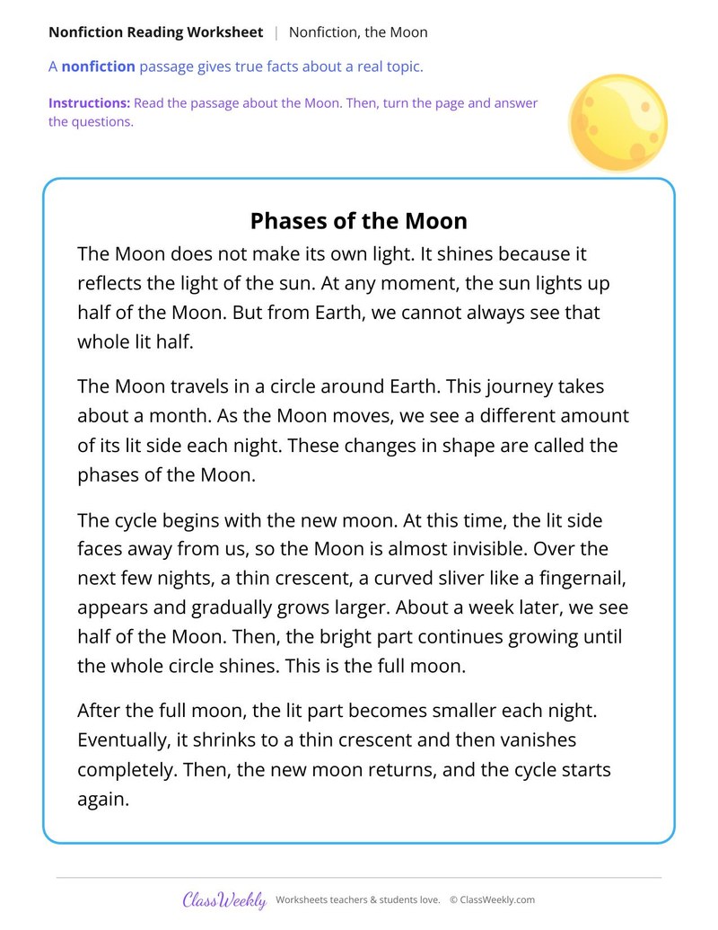 Phases of the Moon (Nonfiction Passage) - Page 1