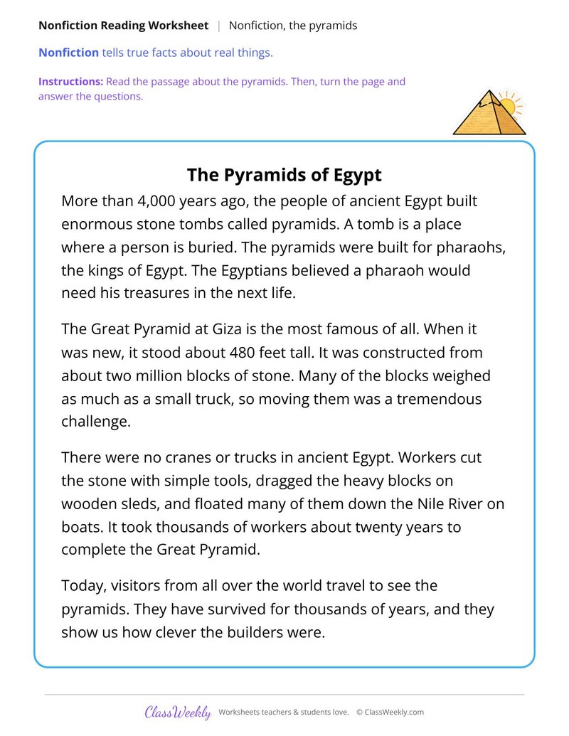 The Pyramids of Egypt (Nonfiction Passage) - Page 1