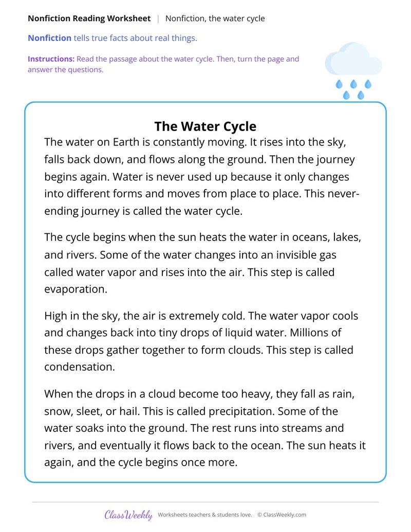 The Water Cycle (Nonfiction Passage) - Page 1
