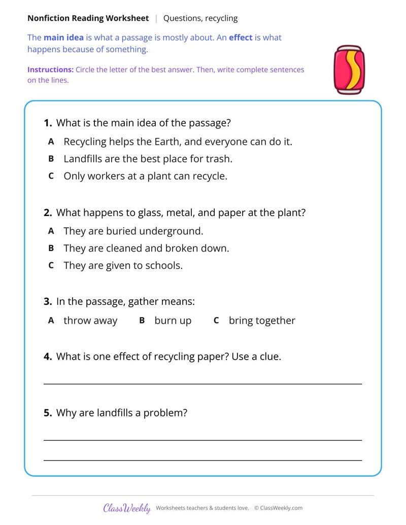 Why We Recycle (Nonfiction Passage)
