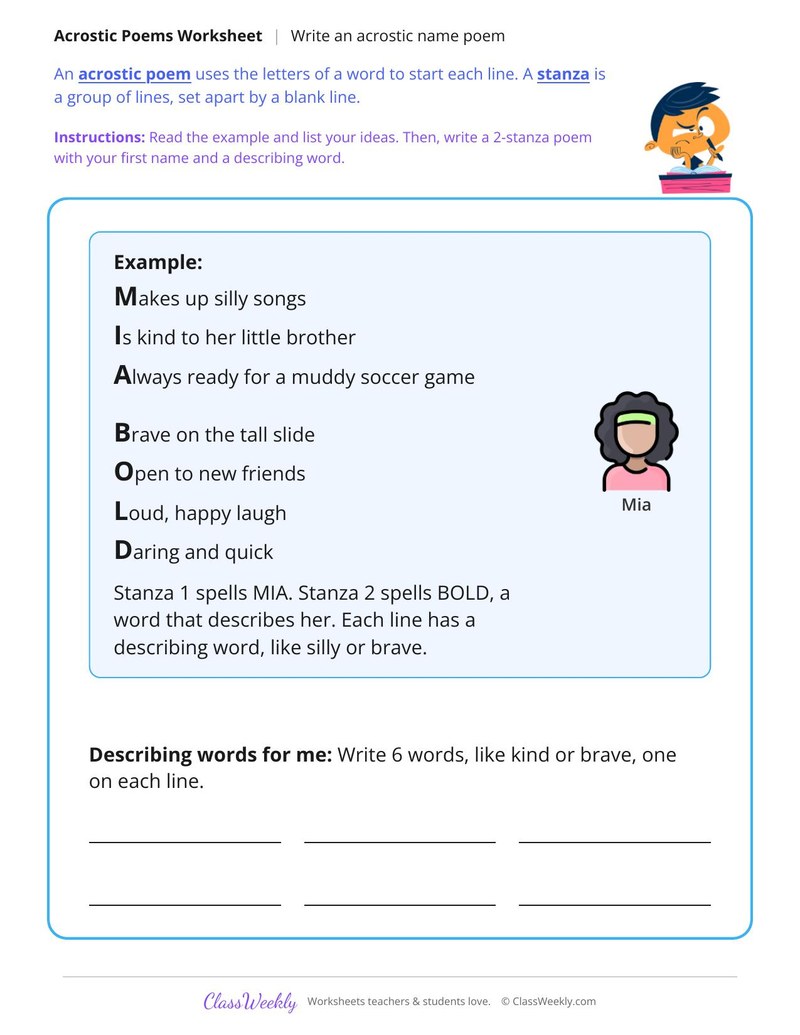 Write an Acrostic Name Poem - Page 1
