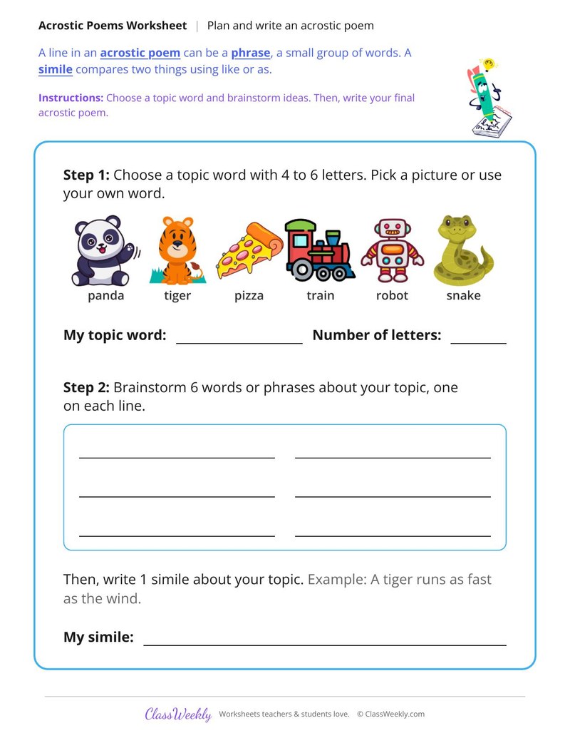 Plan and Write an Acrostic Poem - Page 1
