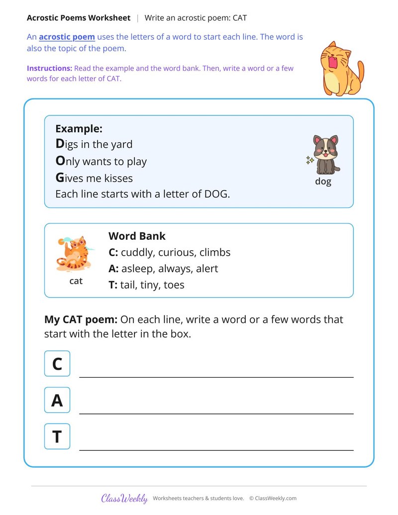 Write an Acrostic Poem: CAT