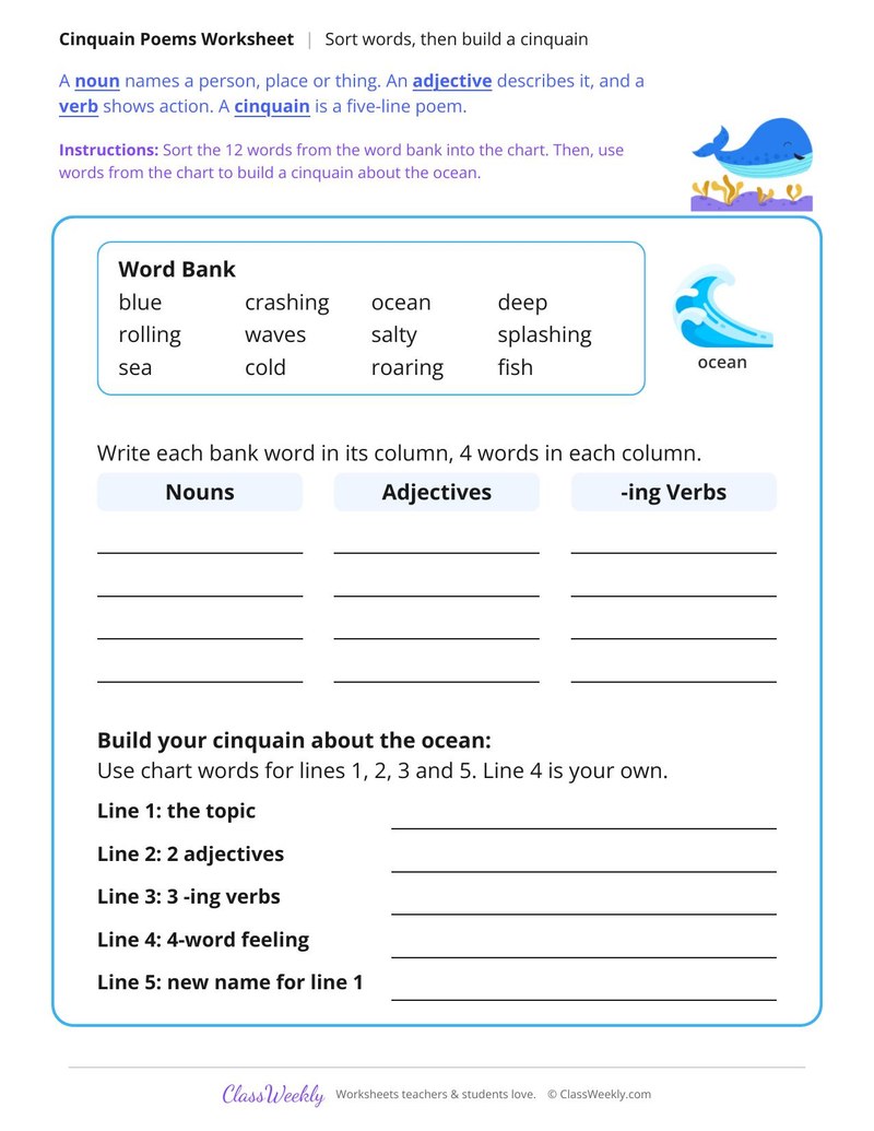 Build a Cinquain with Parts of Speech