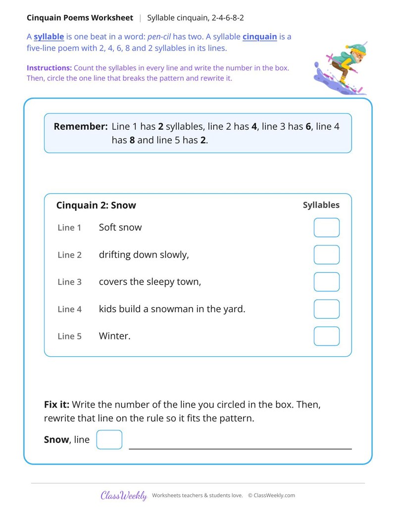 Syllable Cinquain 2-4-6-8-2 - Page 2