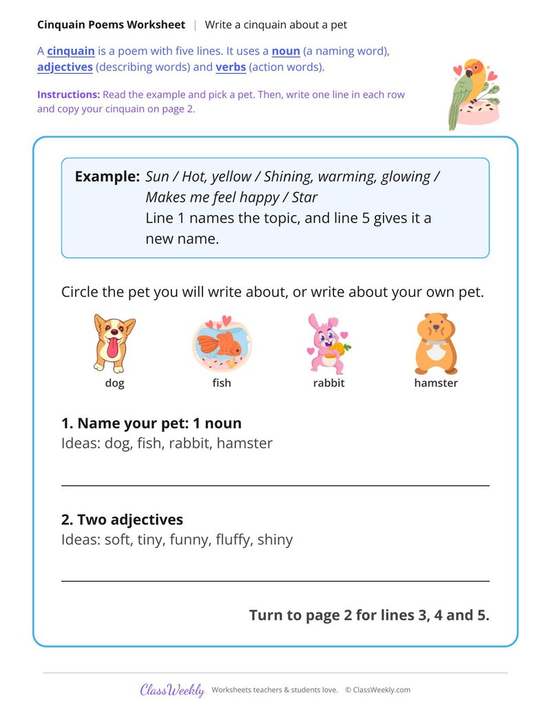 Write a Cinquain About a Pet - Page 1