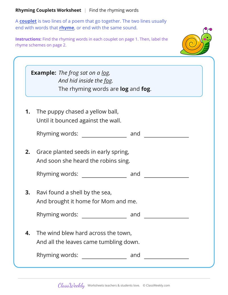 Find the Rhymes in Couplets - Page 1