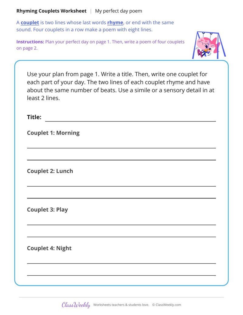Write a Couplet Poem: My Perfect Day - Page 2
