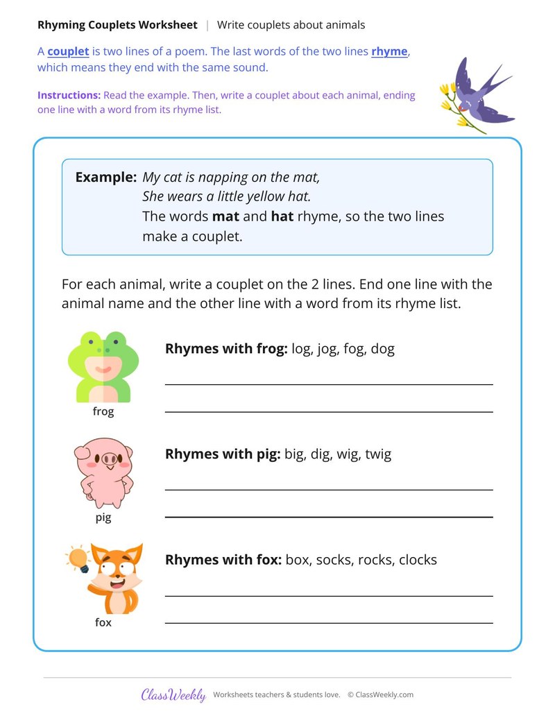 Write Rhyming Couplets About Animals