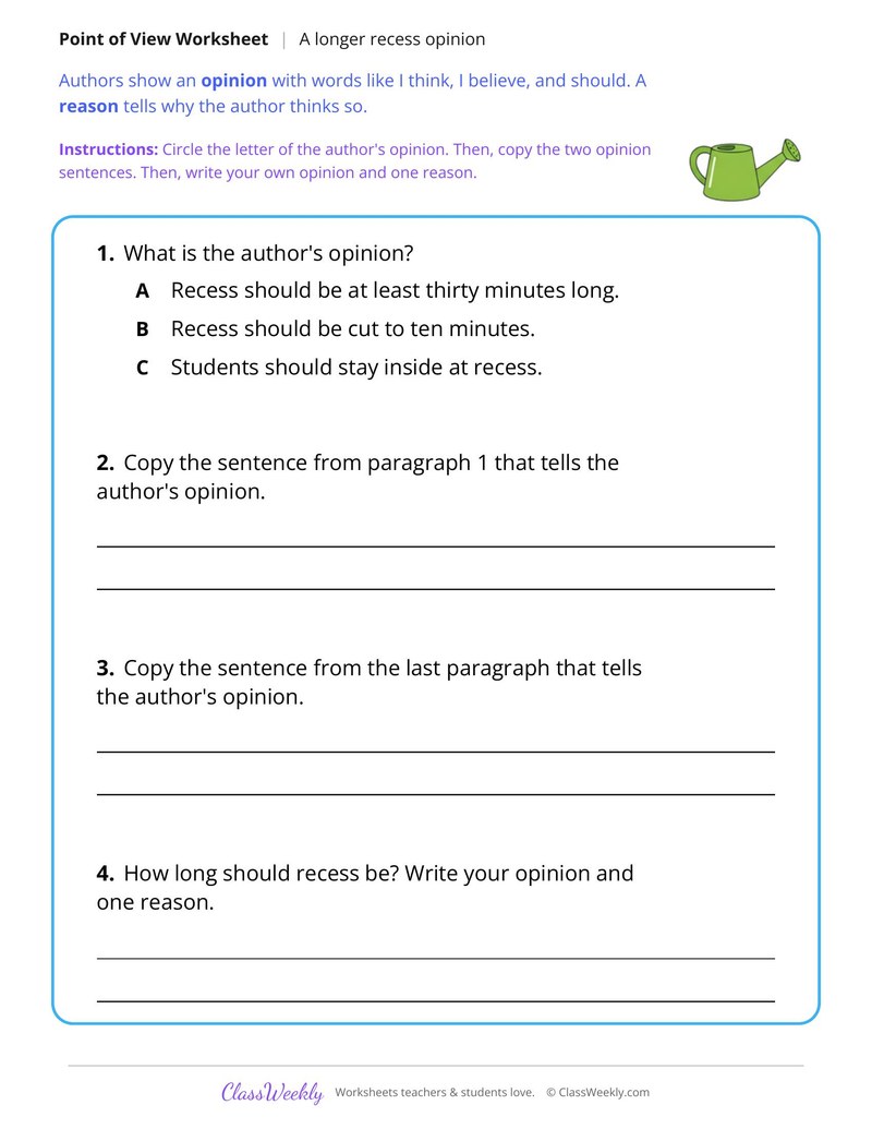 Author's Point of View in a Text About Longer Recess