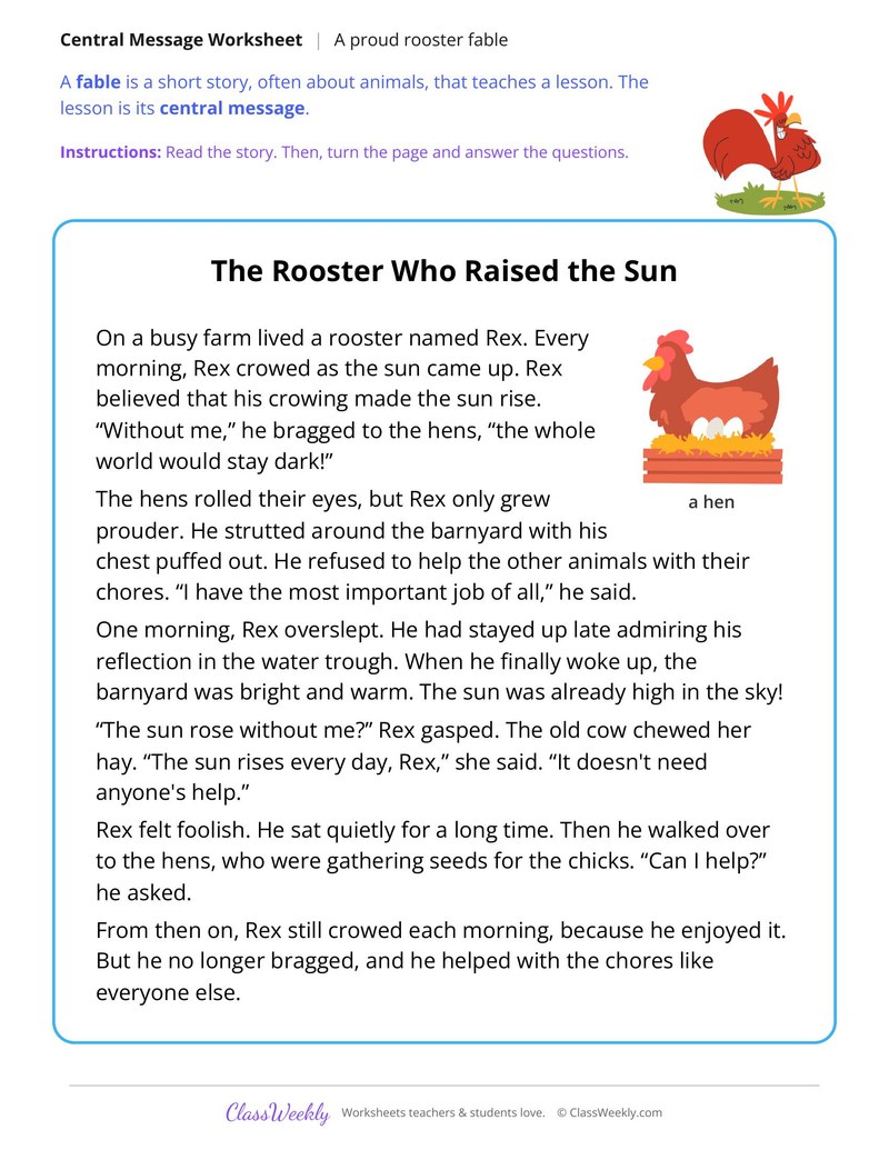 Central Message of a Fable About a Proud Rooster - Page 1