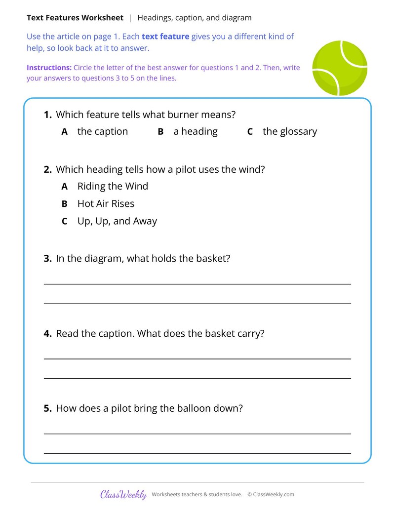 Text Features in an Article About Hot Air Balloons