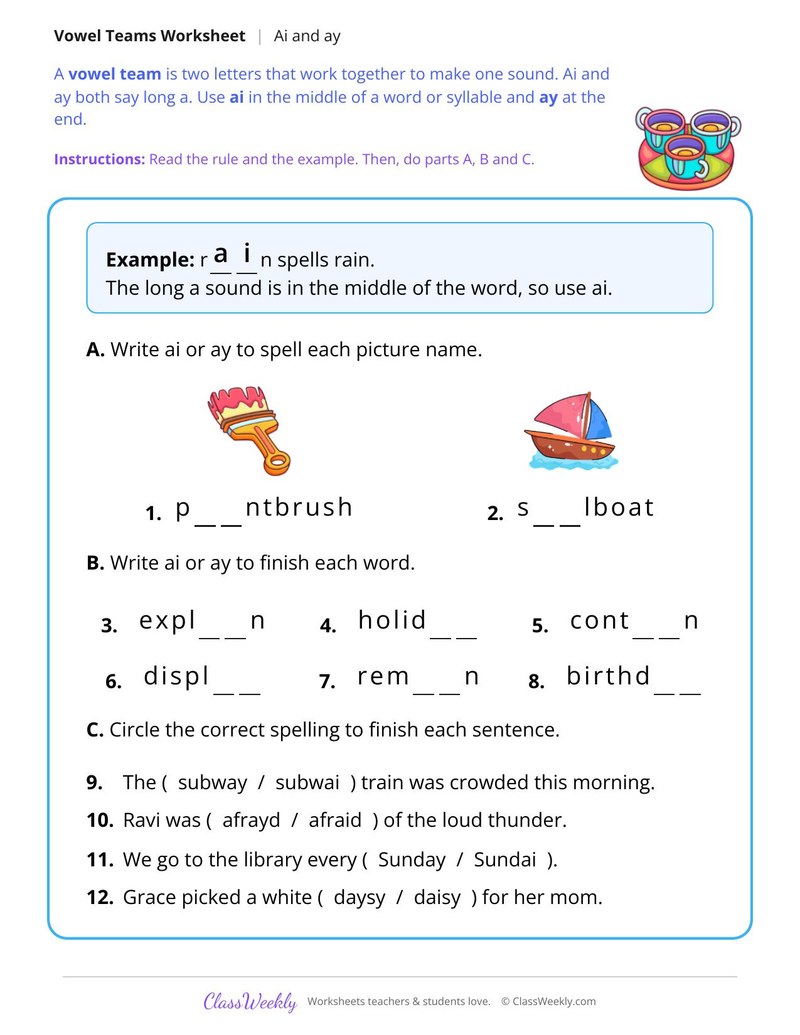 Vowel Teams Ai and Ay