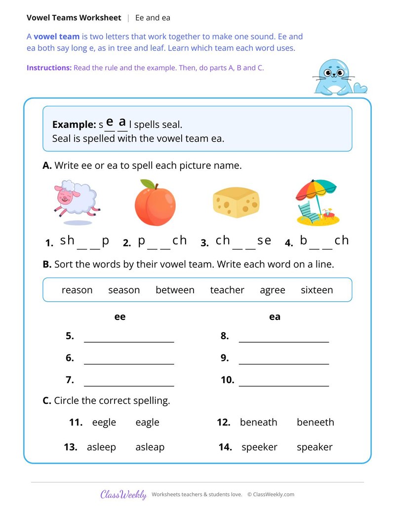 Vowel Teams Ee and Ea