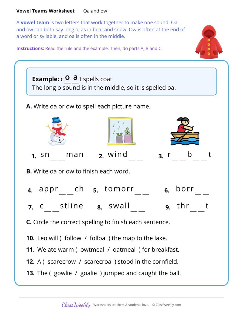 Vowel Teams Oa and Ow