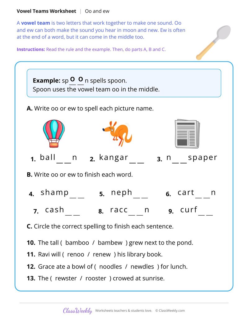 Vowel Teams Oo and Ew