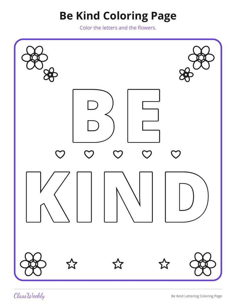 Colouring Imagea Be Kind Lettering Coloring Page (Grades 3-5)