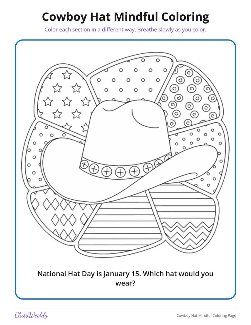 Cowboy Hat Mindful Coloring Page