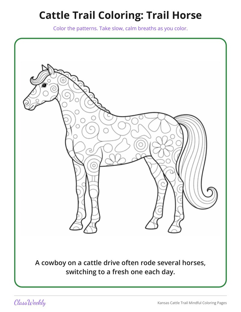 Kansas Cattle Trail Mindful Coloring Pages - Page 3